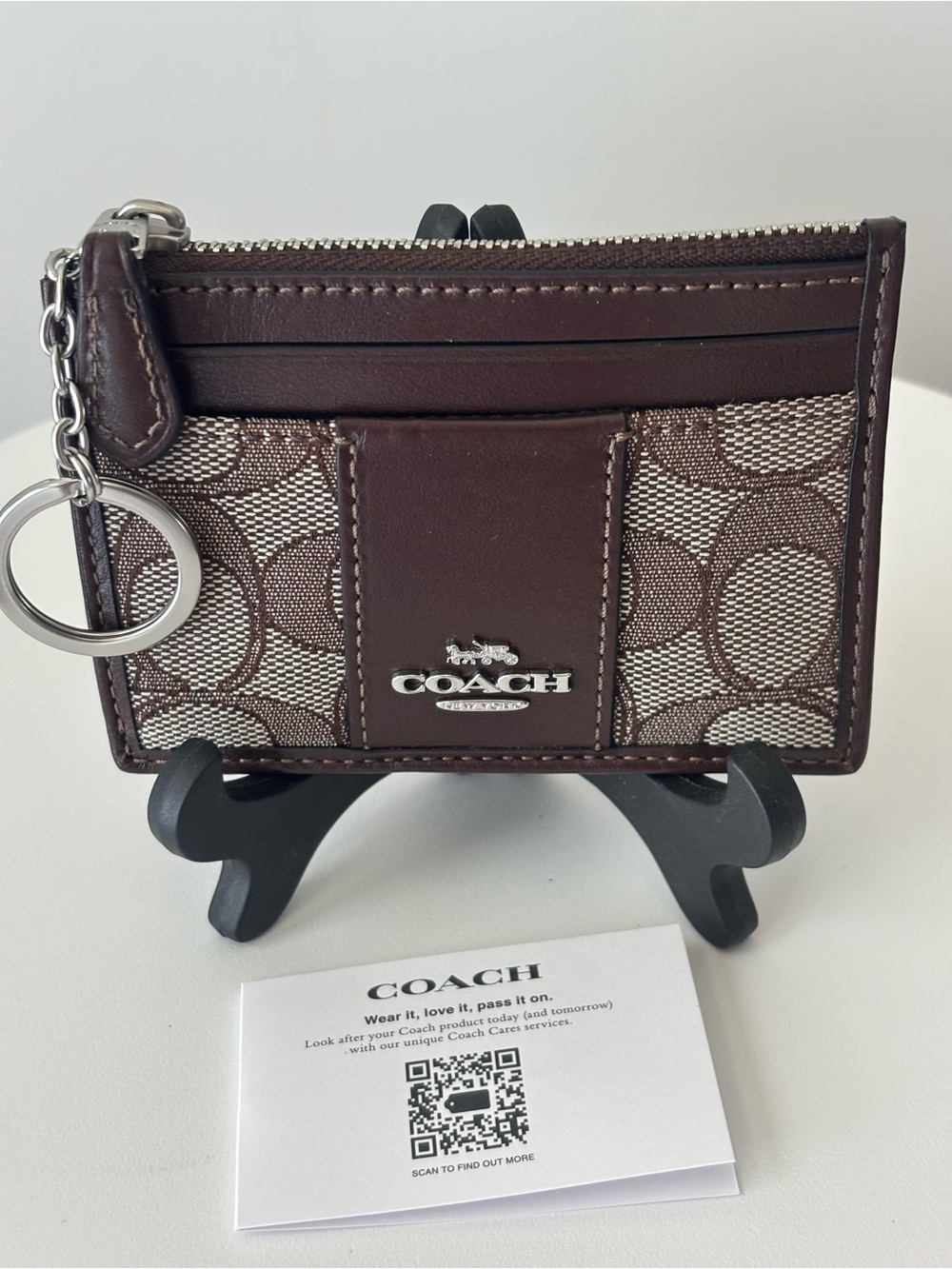 COACH MINI ID SKINNY Jacquard Card Case with Key Ring NWT
